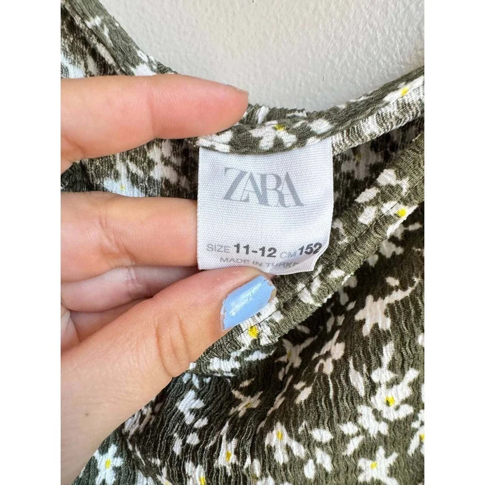 Zara Green Daisy Floral Jumpsuit 11-12 Boho Cottagecore Euro Summer Scandi Comfy